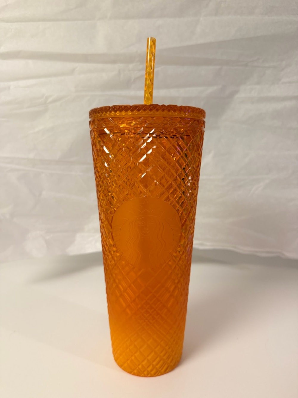 Starbucks Orange Mango Textured Diamond Tumbler with Straw